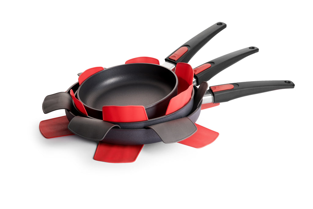 SILICONE PAN PROTECTORS 3PC SET/RED & GRAY